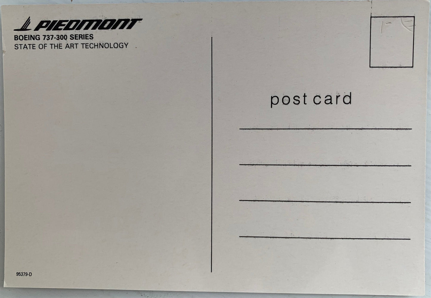 Piedmont Airplane Aircraft Vintage Postcard