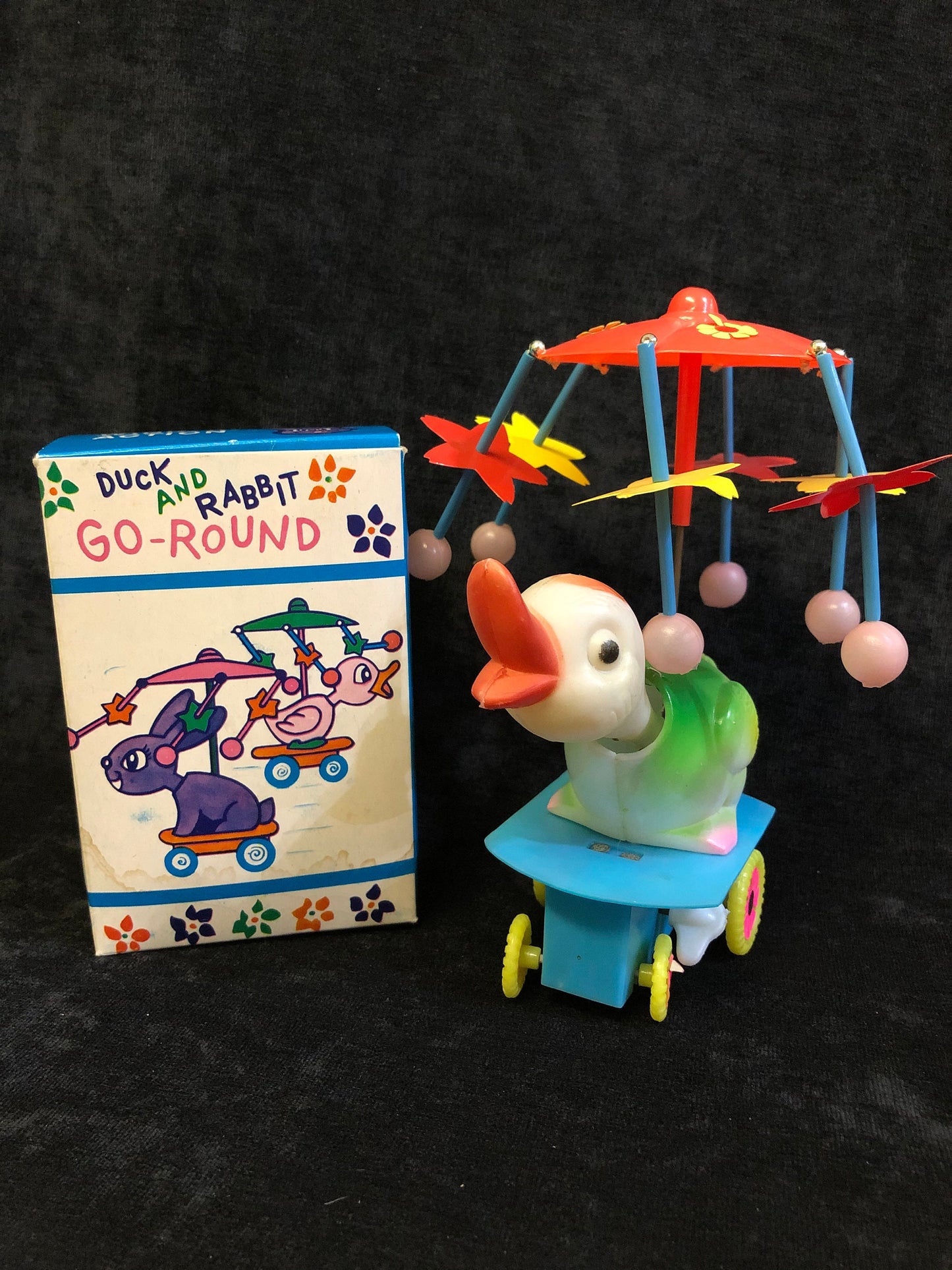 Duck And Rabbit Go-Around Duck Easter Toy In Original Box, Vintage