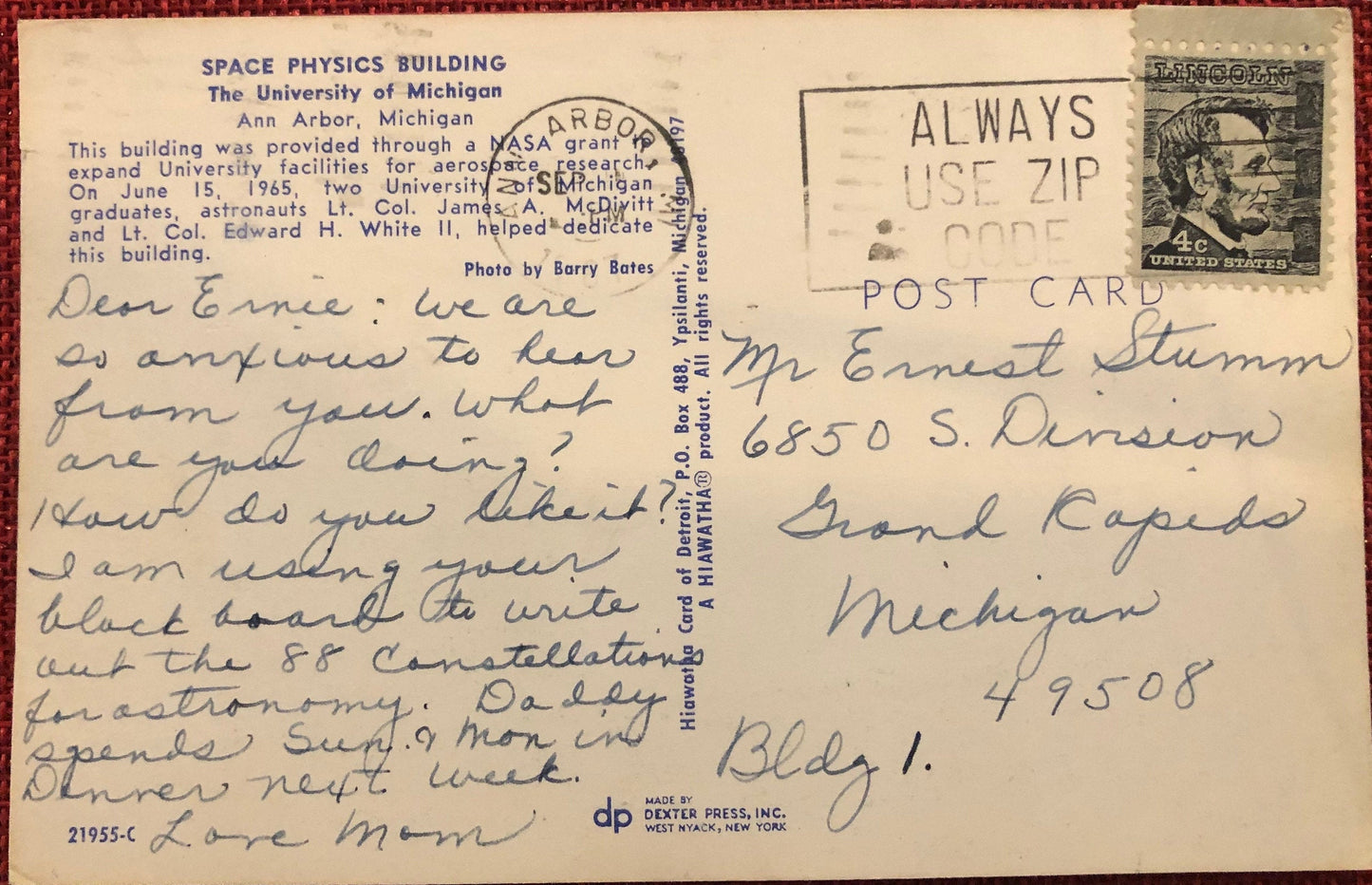 University of Michigan Space Physics Building Vintage Postcard