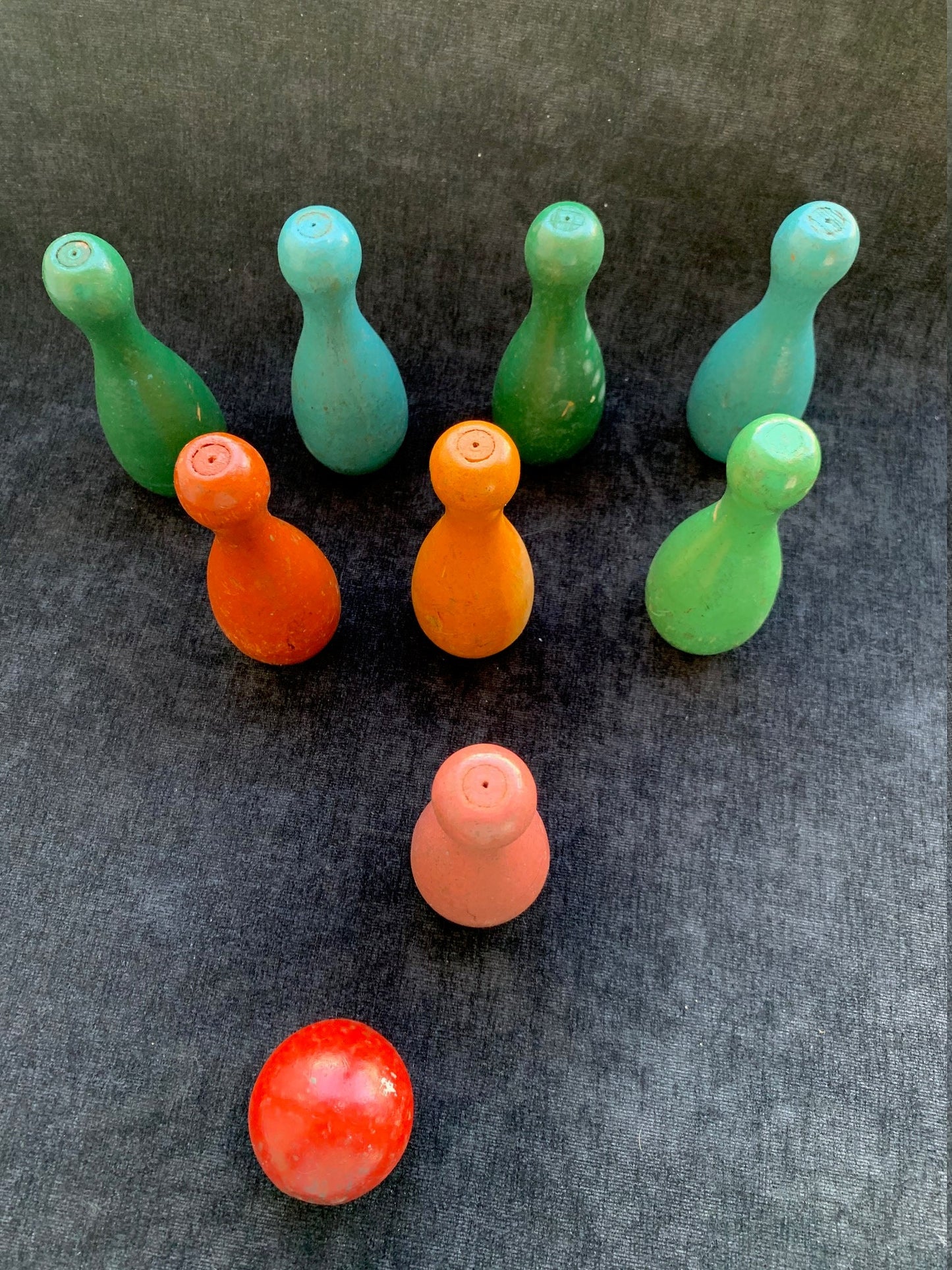 1938 Transogram Gold Medal Mini Wooden Color Bowling Pins And Ball Game
