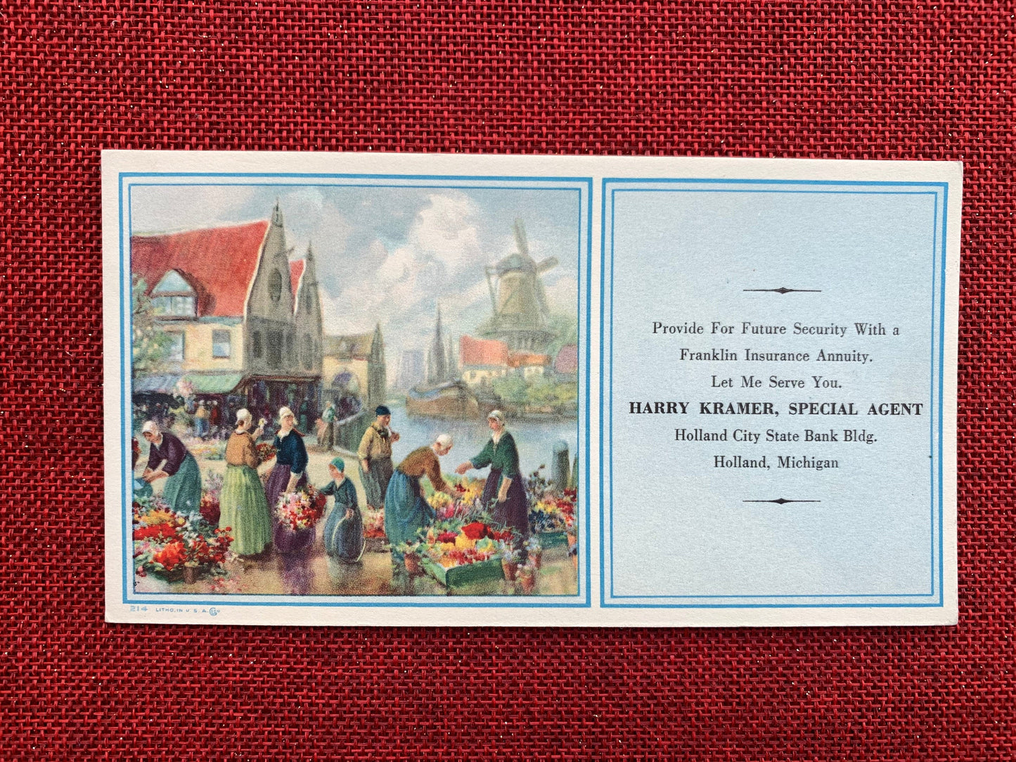 Harry Kramer, Special Agent, Holland, Michigan MI Vintage Trade Card