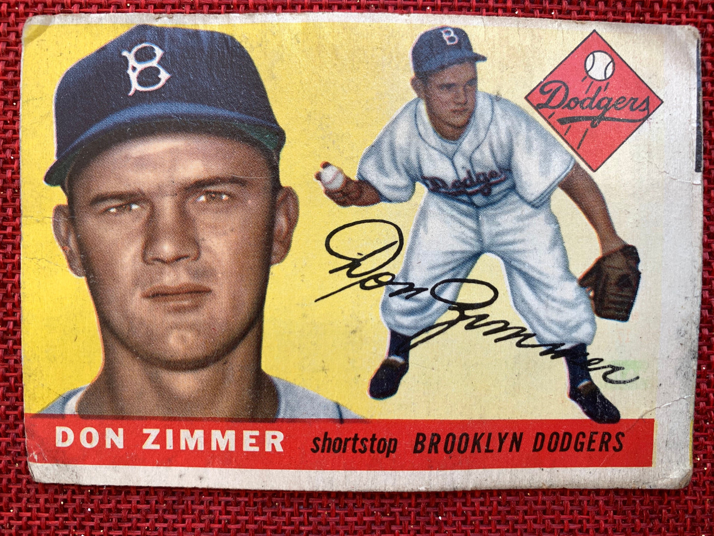 Don Zimmer Vintage 1955 Topps Baseball Card No. 92, Shortstop, Brooklyn Dodgers