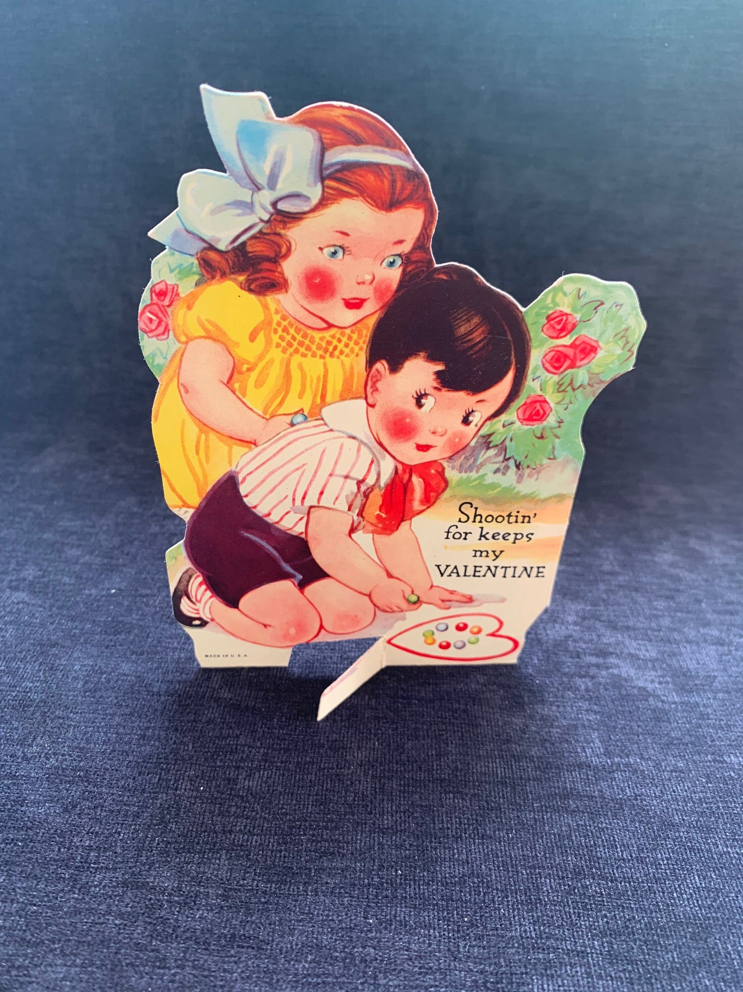 Marble "Shootin For Keeps" Vintage Valentine Card with Stand Unused 1940's-1950's