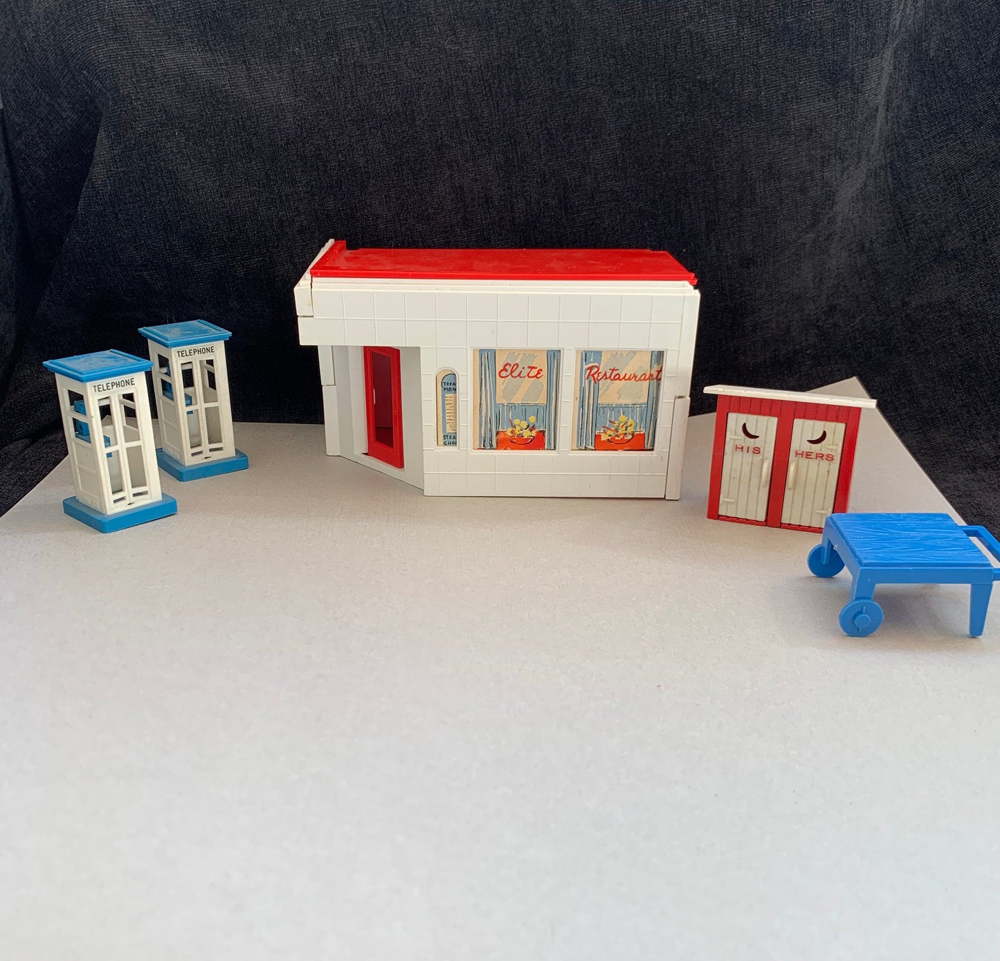 Gas Station Restaurant Doll House 5 piece Set-Outhouse, Phone Booth, Flower Stand
