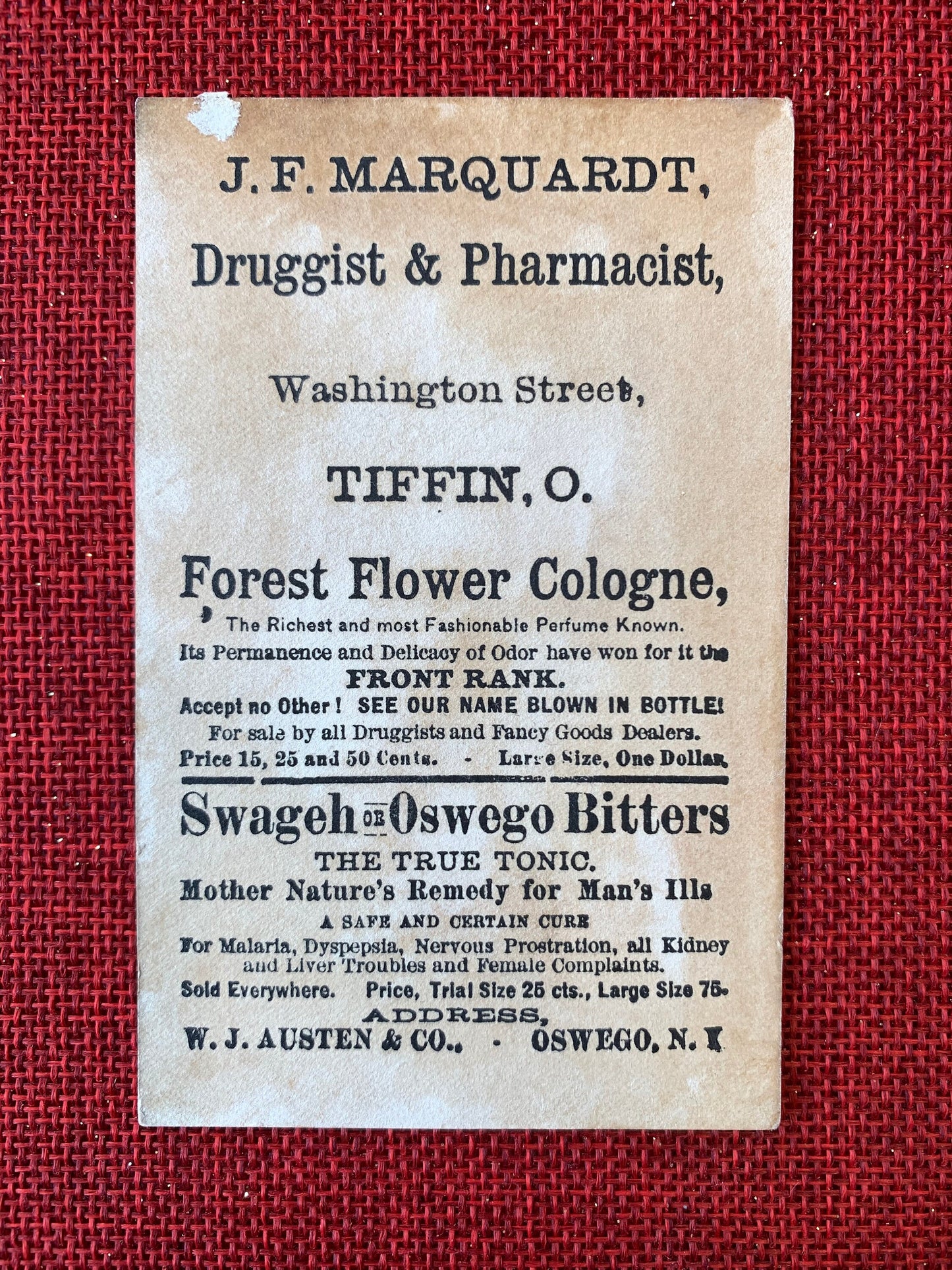 Austen's Forest Flower Cologne, Late 1800s Vintage Trade Card