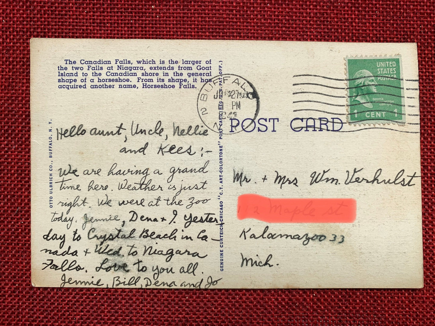 Terrapin Point and the Canadian Falls, Niagara Falls, N.Y. Vintage Postcard 1940s