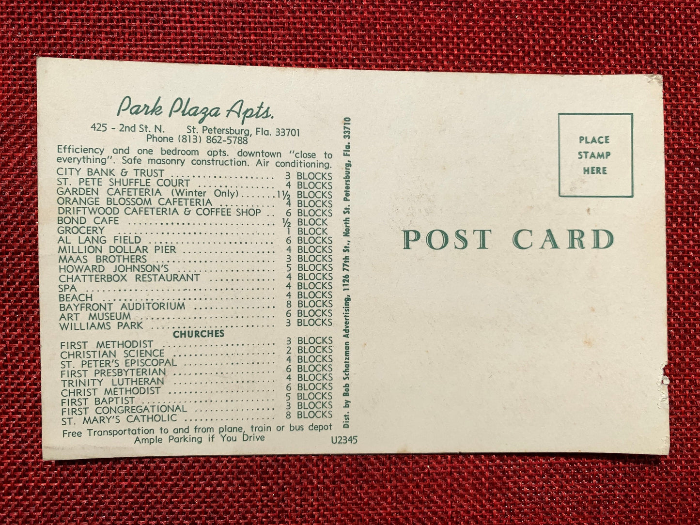 Park Plaza Apartments, St. Petersburg, Florida Vintage Postcard 1960s