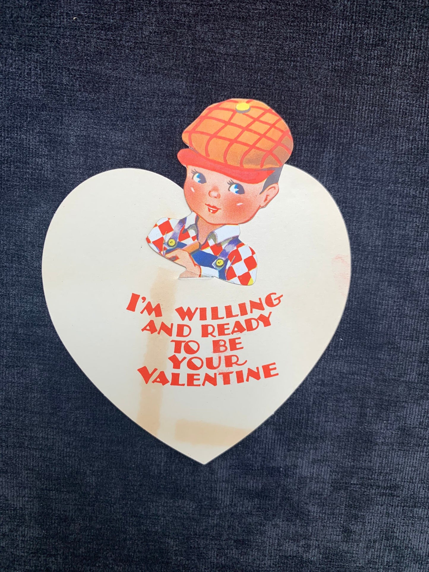 Carrington Company, Mechanical Boy in Plaid Heart Shaped ,Vintage Valentine Card w/ Original Envelope 1920's-1930's