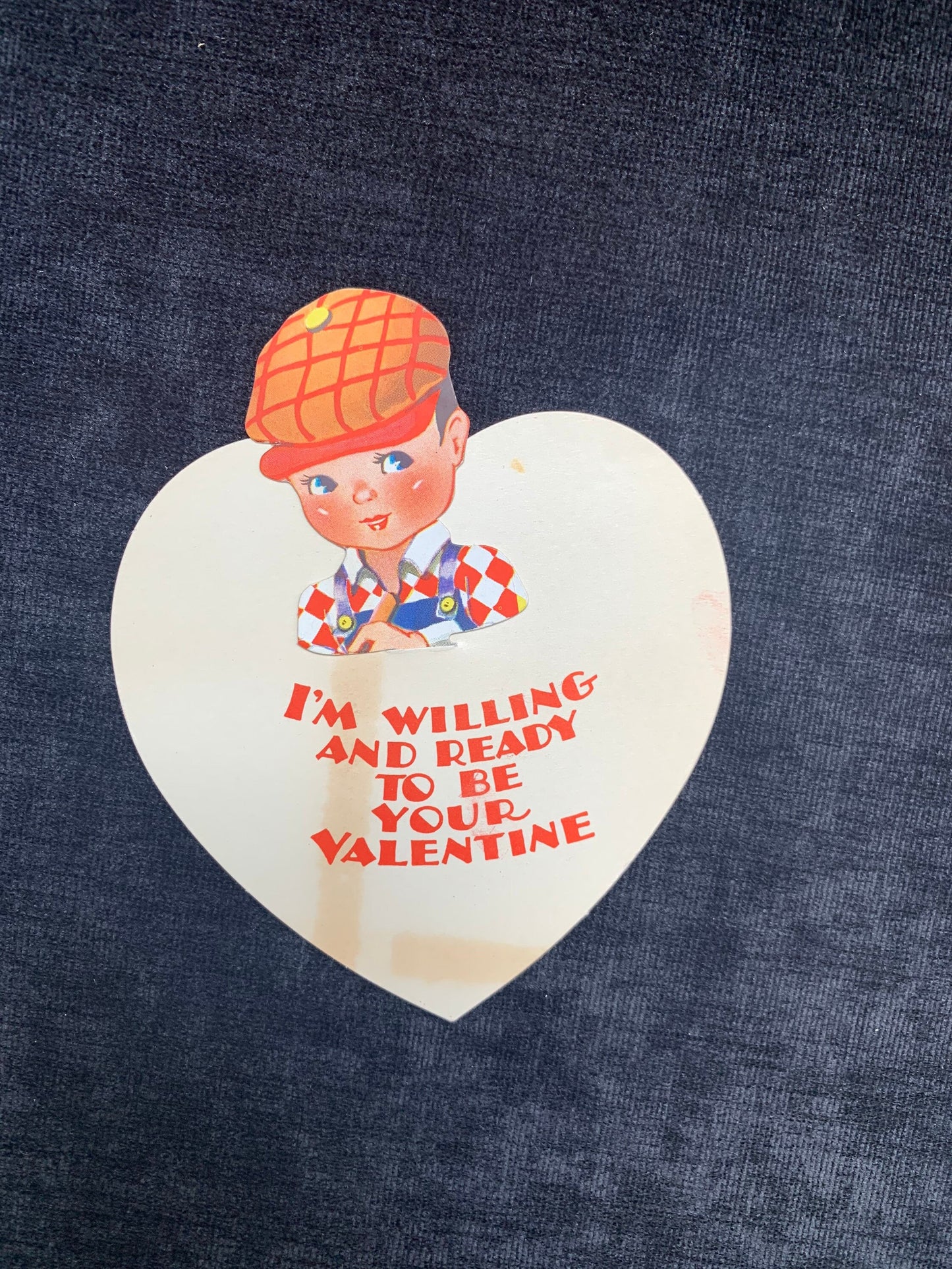 Carrington Company, Mechanical Boy in Plaid Heart Shaped ,Vintage Valentine Card w/ Original Envelope 1920's-1930's