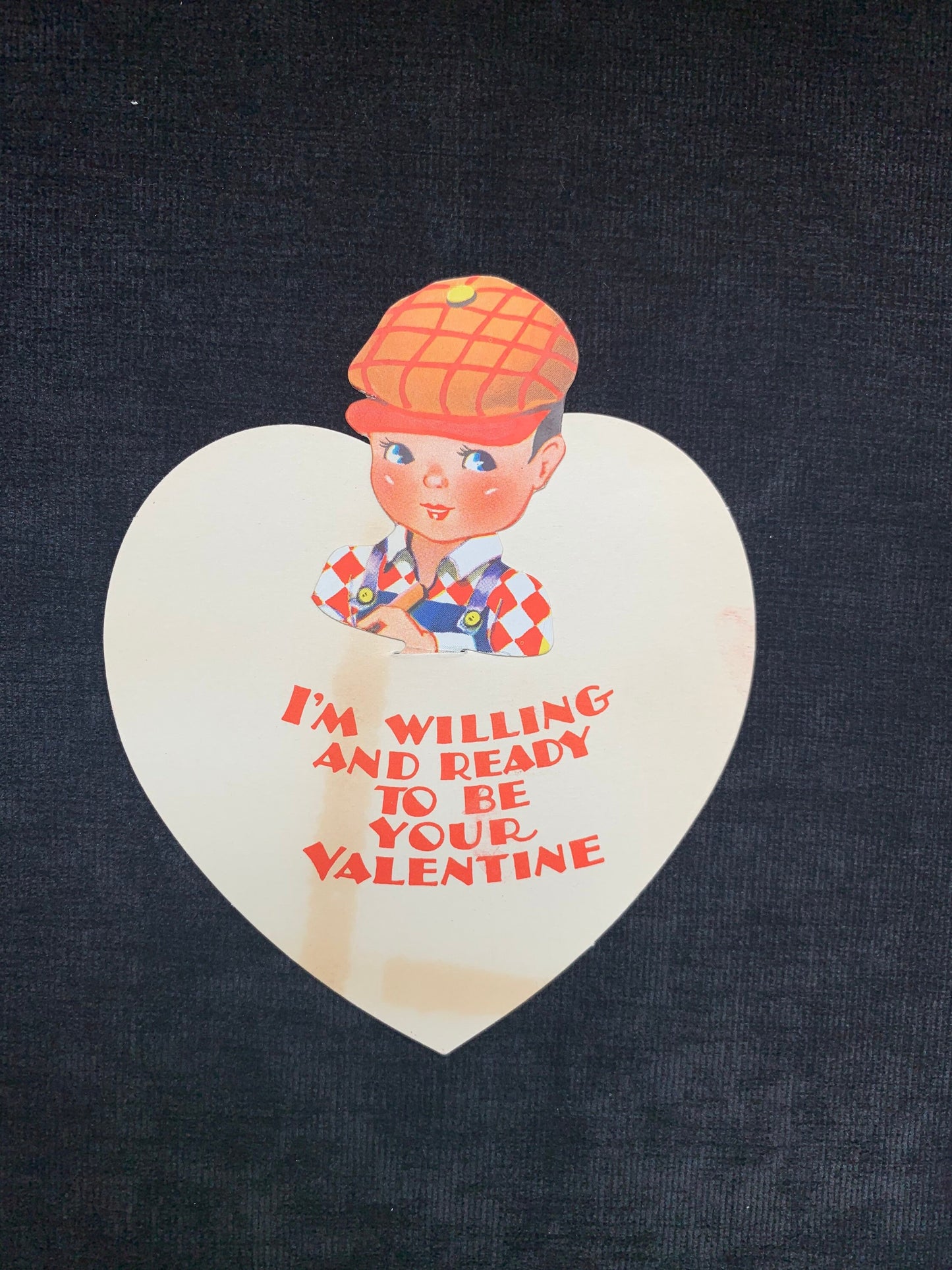 Carrington Company, Mechanical Boy in Plaid Heart Shaped ,Vintage Valentine Card w/ Original Envelope 1920's-1930's