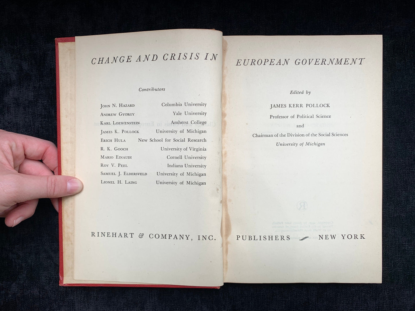 Change and Crisis in European Government, 1947, Edited by James Kerr Pollock