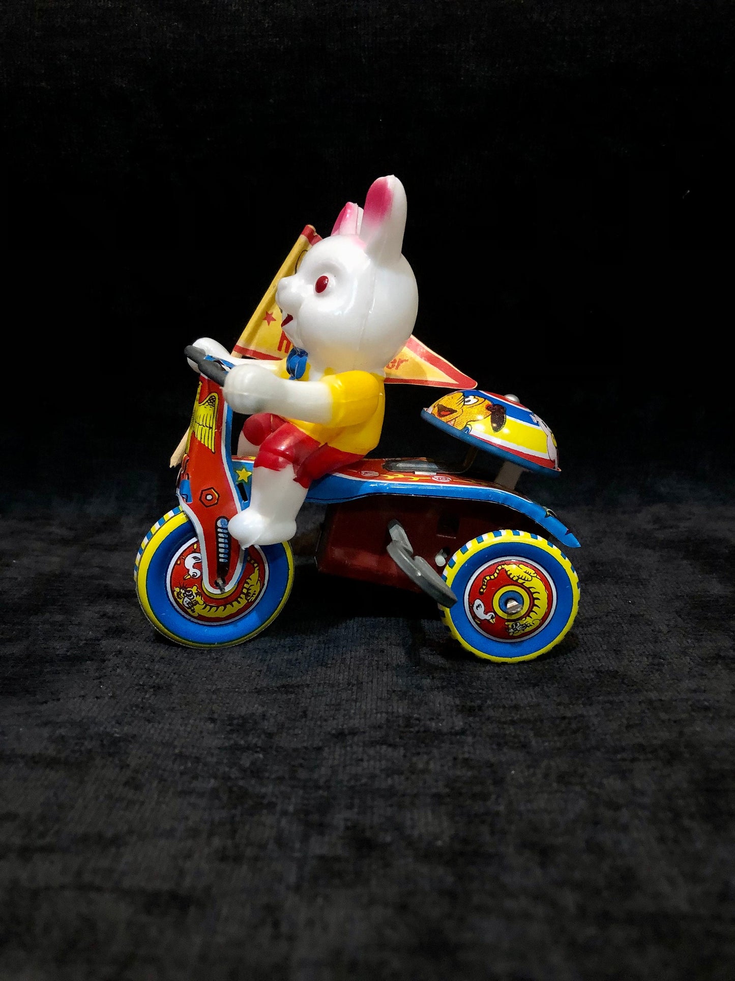 Toy Mechanical Rabbit on a Bike Vintage Easter toy - Mint In Box, Made in Japan