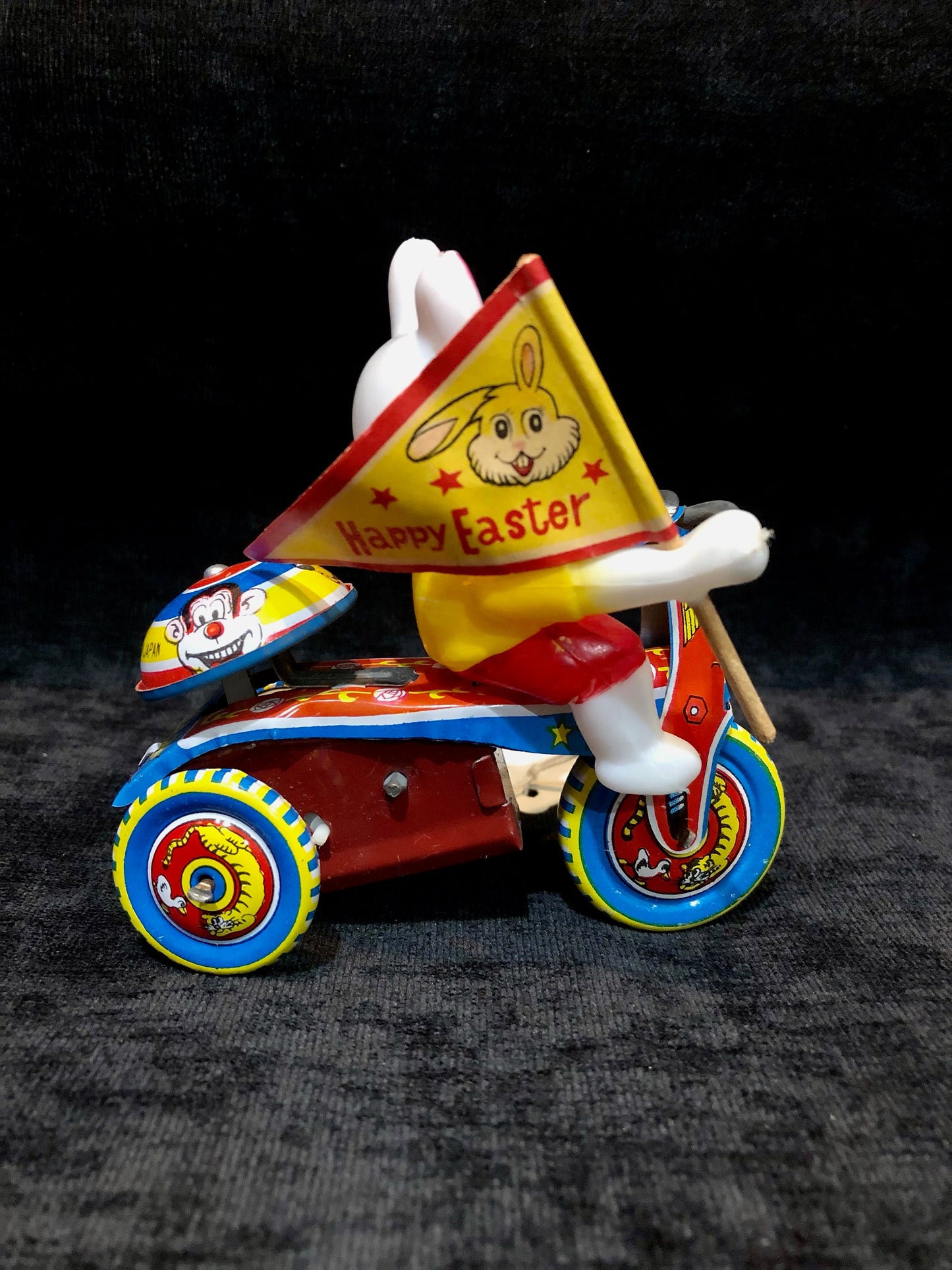 Toy Mechanical Rabbit on a Bike Vintage Easter toy - Mint In Box, Made in Japan