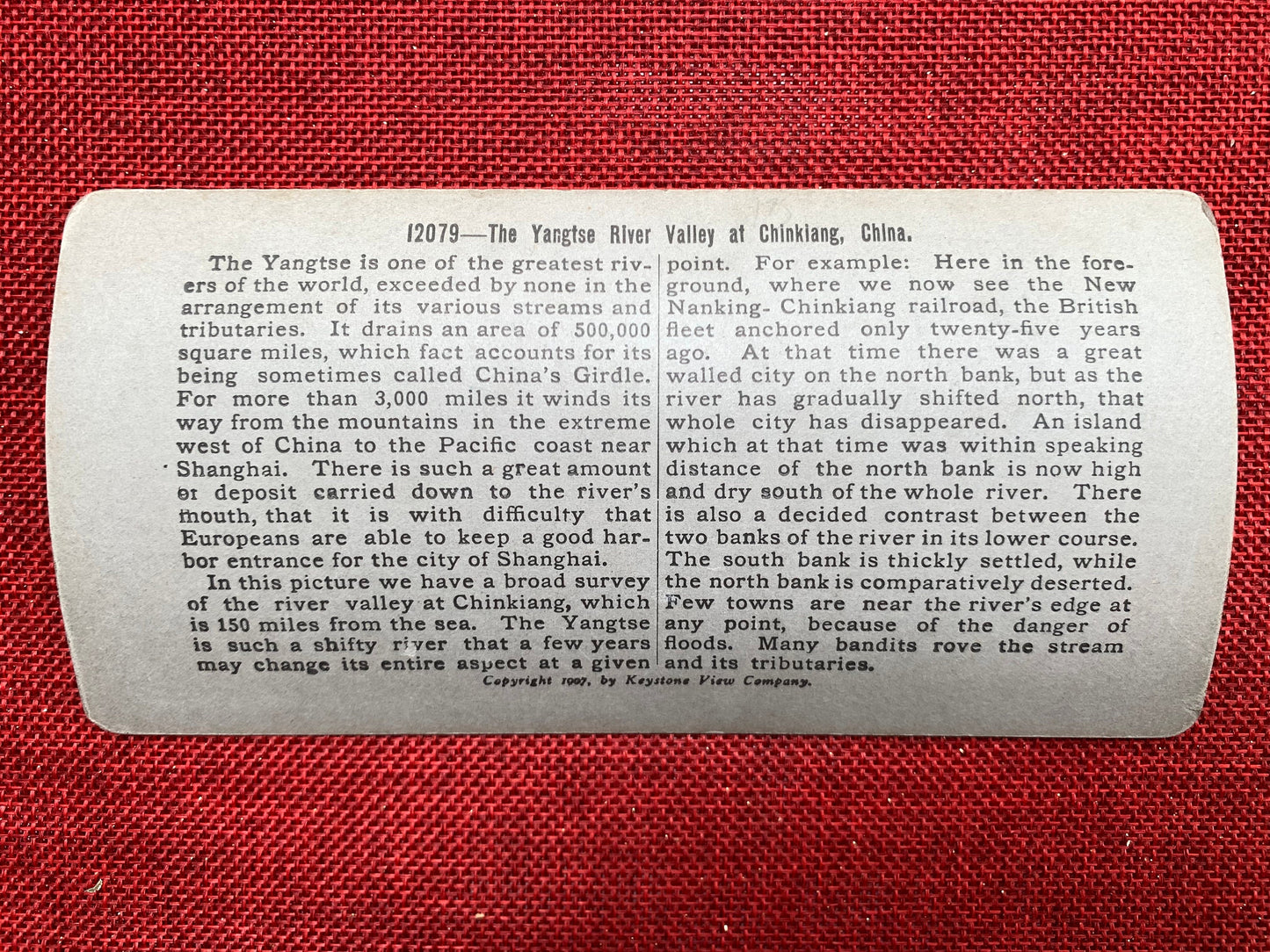 The Yangtze River Valley at Zhenjiang, China, Vintage Stereo View Card, 1907 Keystone View Company