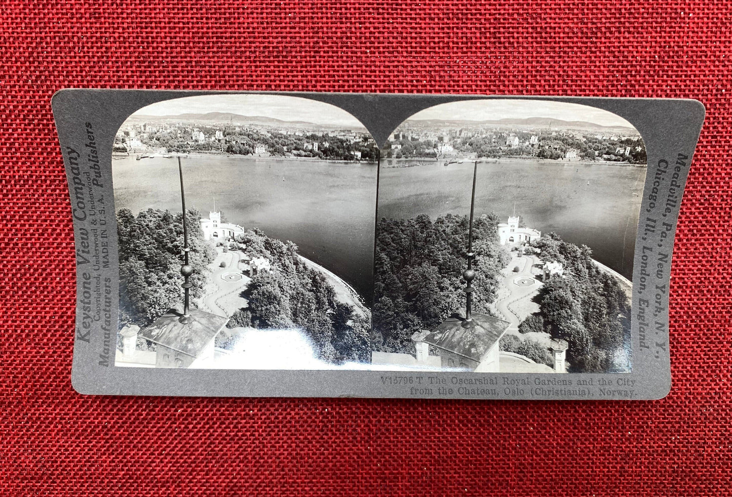 The Oscarshal Royal Gardens and the City of Oslo, Norway Vintage Stereo View Card, Keystone View Company 1910s