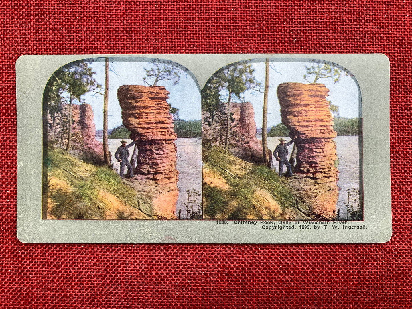 Chimney Rock, Wisconsin Dells, Wisconsin Vintage Stereoview Card, Late 1800s