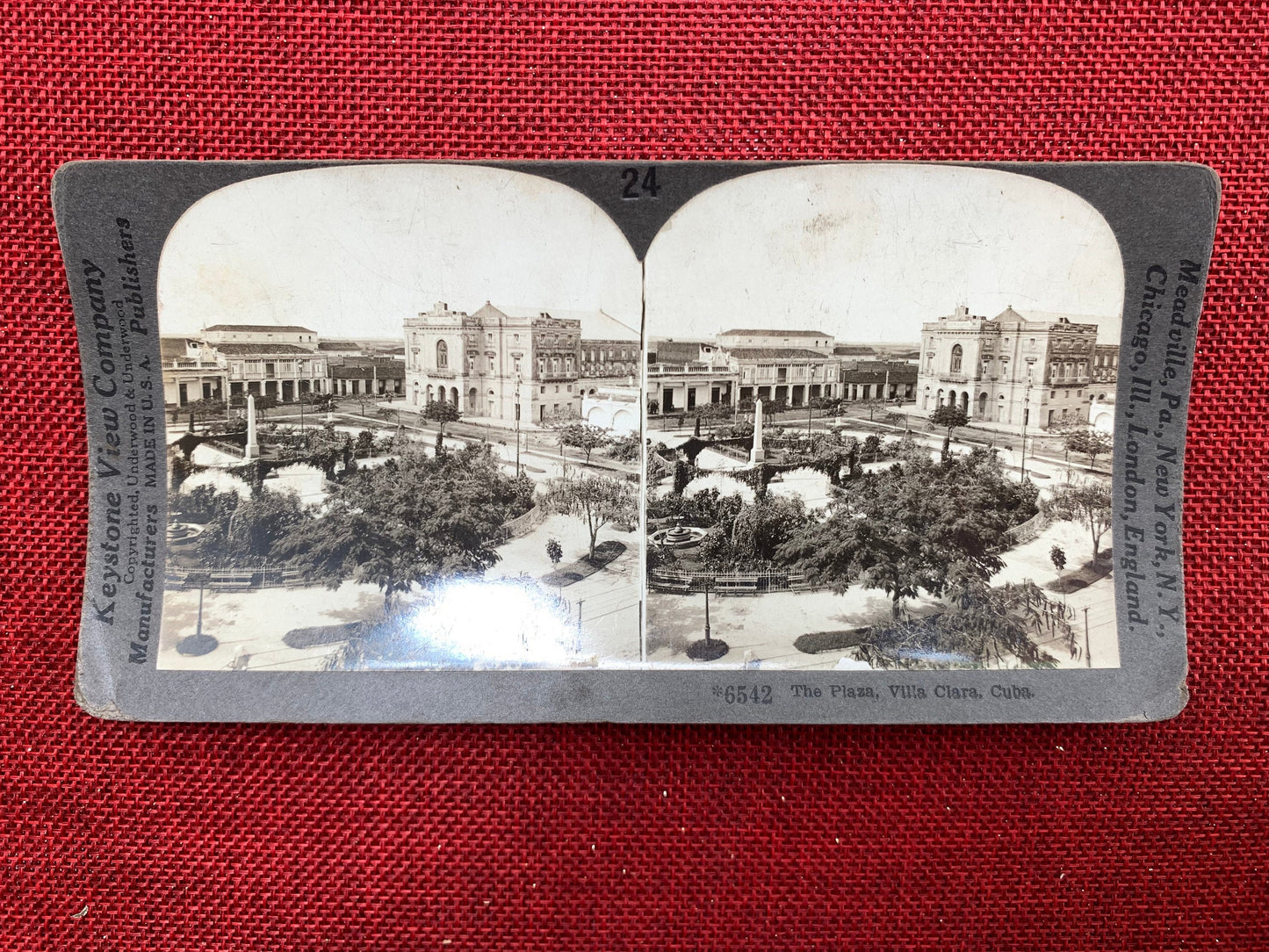 Villa Clara Plaza, Cuba Vintage Stereo View Card, 1920s