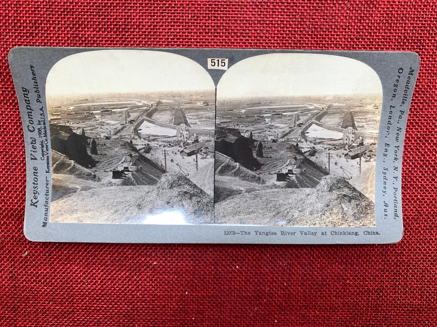 The Yangtze River Valley at Zhenjiang, China, Vintage Stereo View Card, 1907 Keystone View Company
