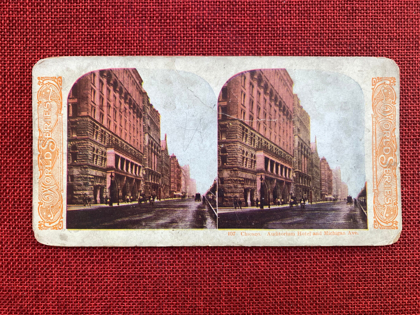 Auditorium Hotel and Michigan Avenue, Chicago, Illinois IL Vintage Stereo View Card 1905