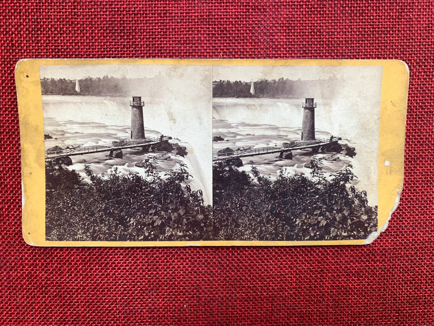 Terrapin Tower and Horse Shoe Fall, Niagara Falls, New York NY Vintage Stereo View Card Mid to Late 1800s