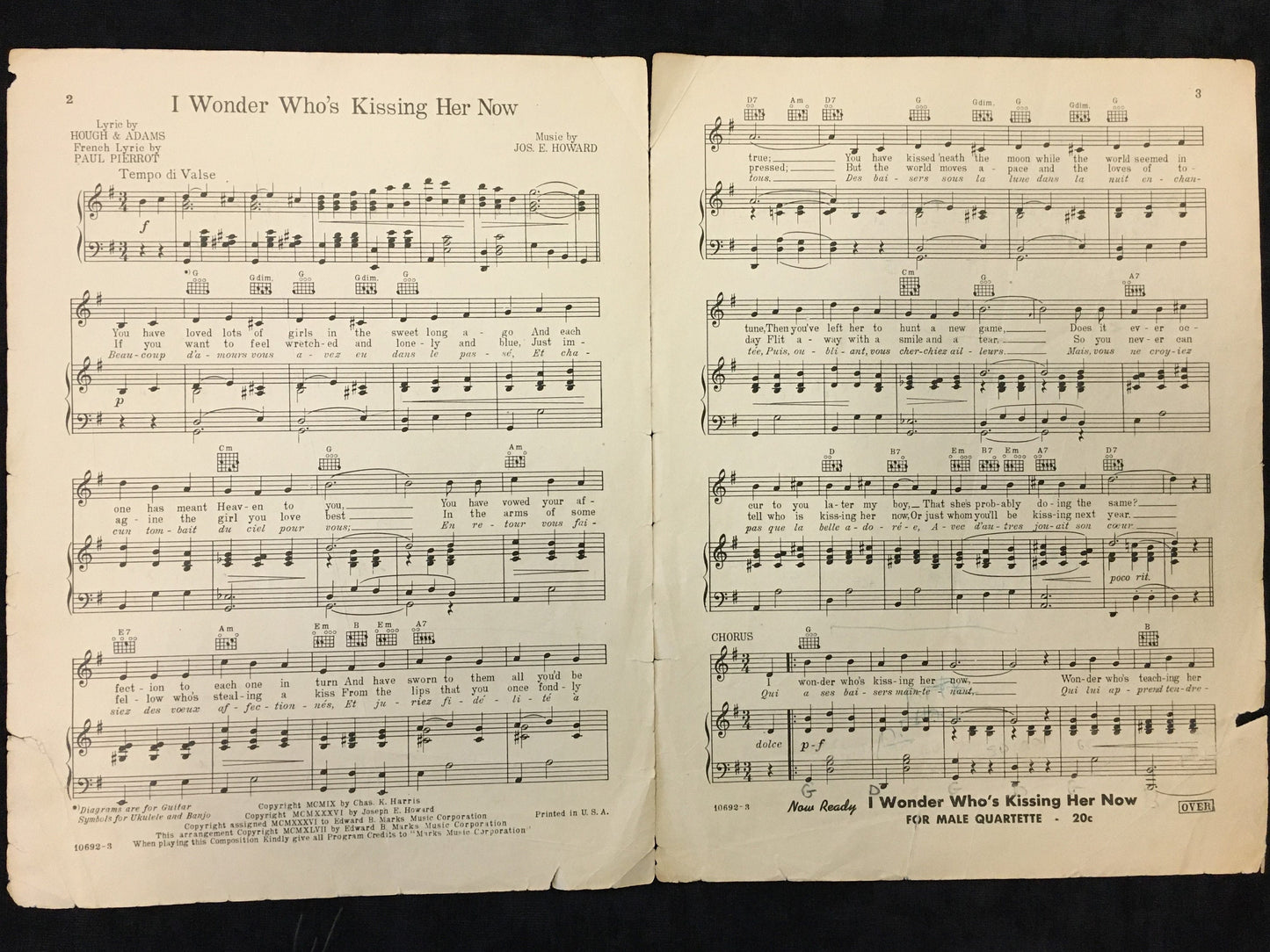 I Wonder Who's Kissing Her Now - Joseph E. Howard Lyrics - Will M. Hugh & Frank R. Adams 1947