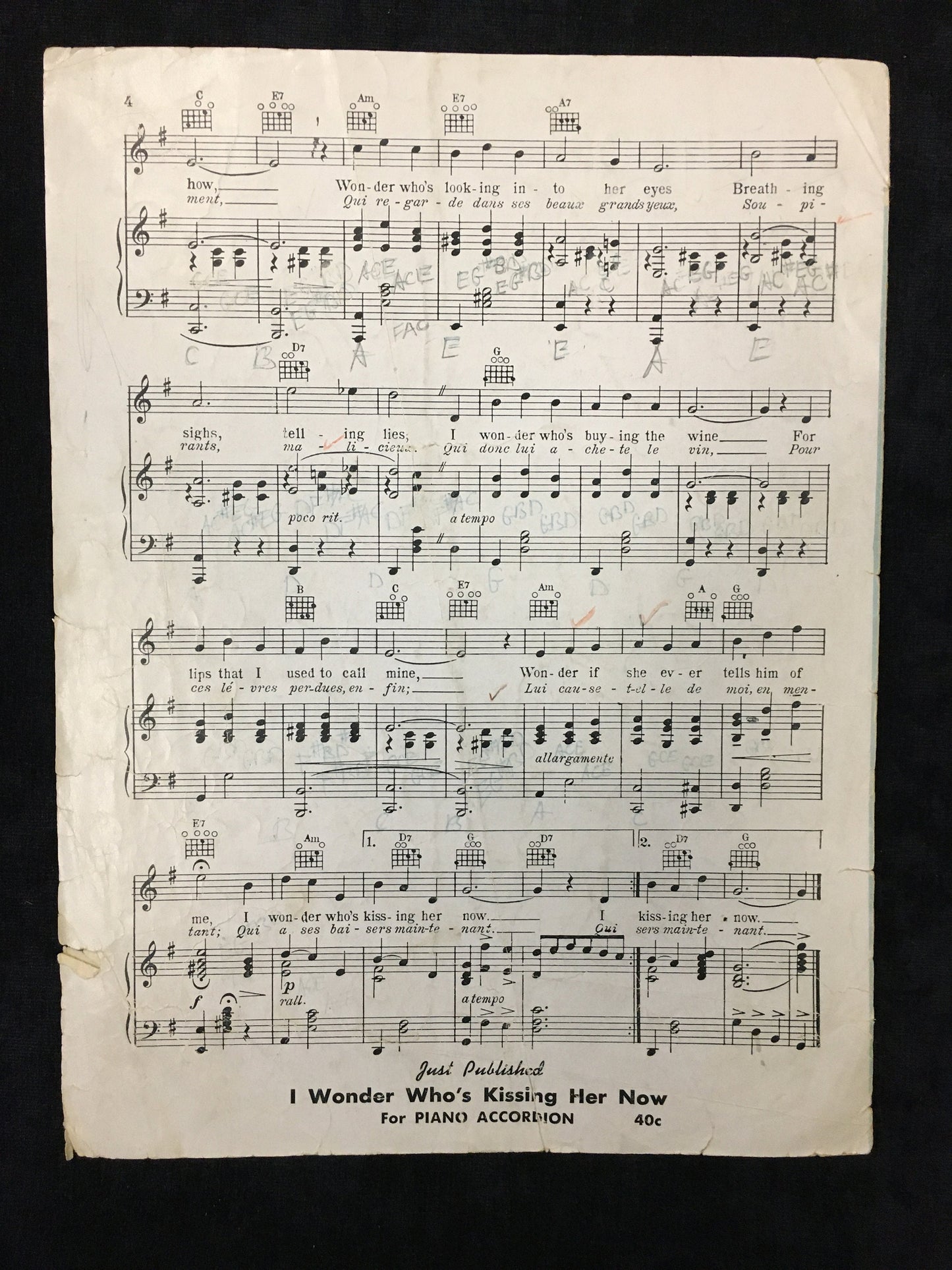 I Wonder Who's Kissing Her Now - Joseph E. Howard Lyrics - Will M. Hugh & Frank R. Adams 1947