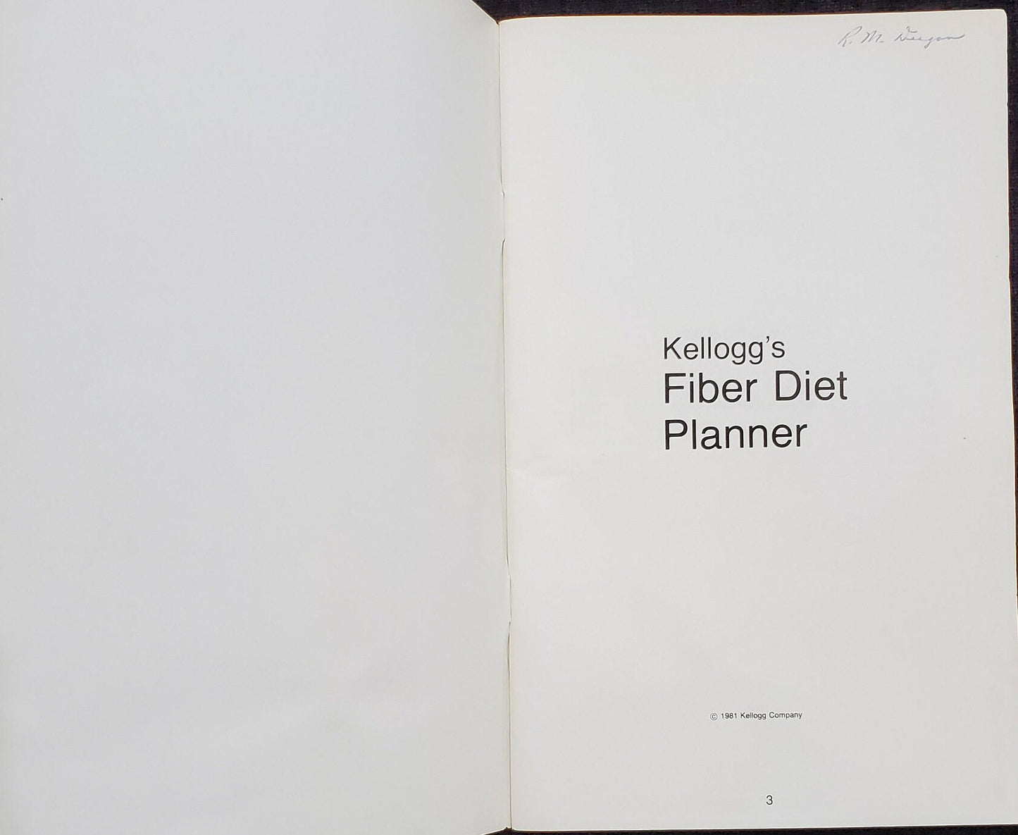 Kellogg's FiberDiet Planner, Kellogg's Give Away Health Booklet -Free Fiber Diet Circular from Kellogg's- Kellogg's Cereal Promotional Flyer