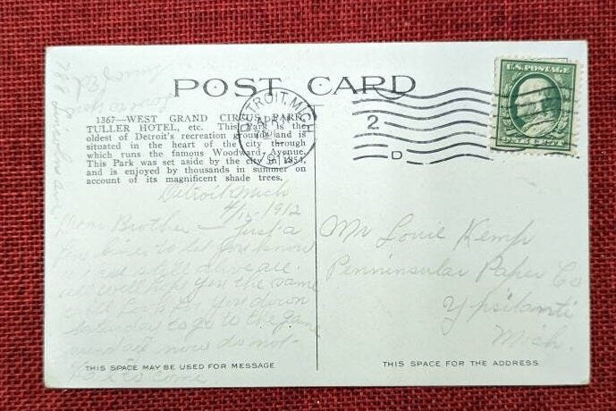 West Grand Circus Park, Tuller Hotel, etc., Detroit, Michigan - Vintage Postcard (Used)