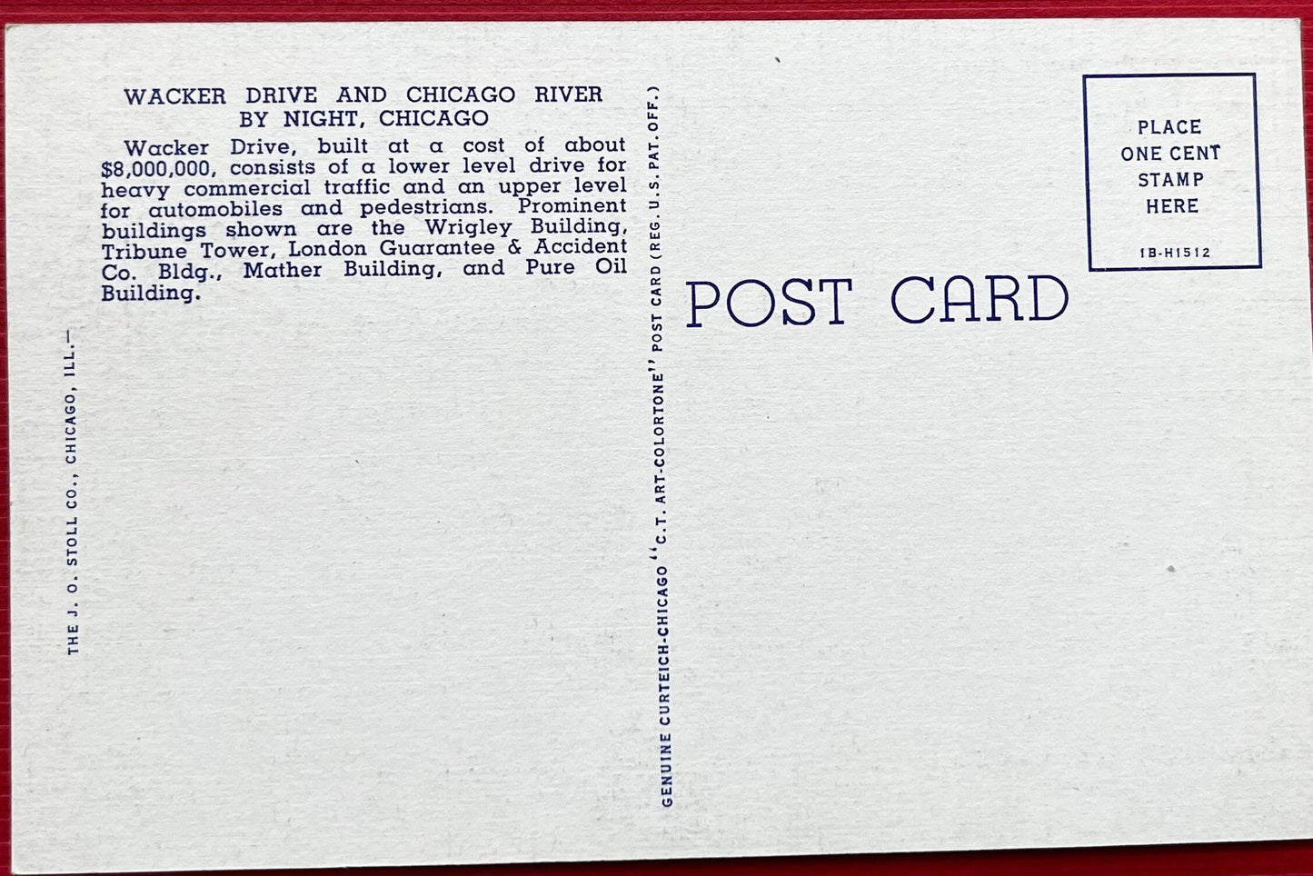 Wacker Drive - Chicago River by Night - Chicago, IL - 1941 Linen Postcard