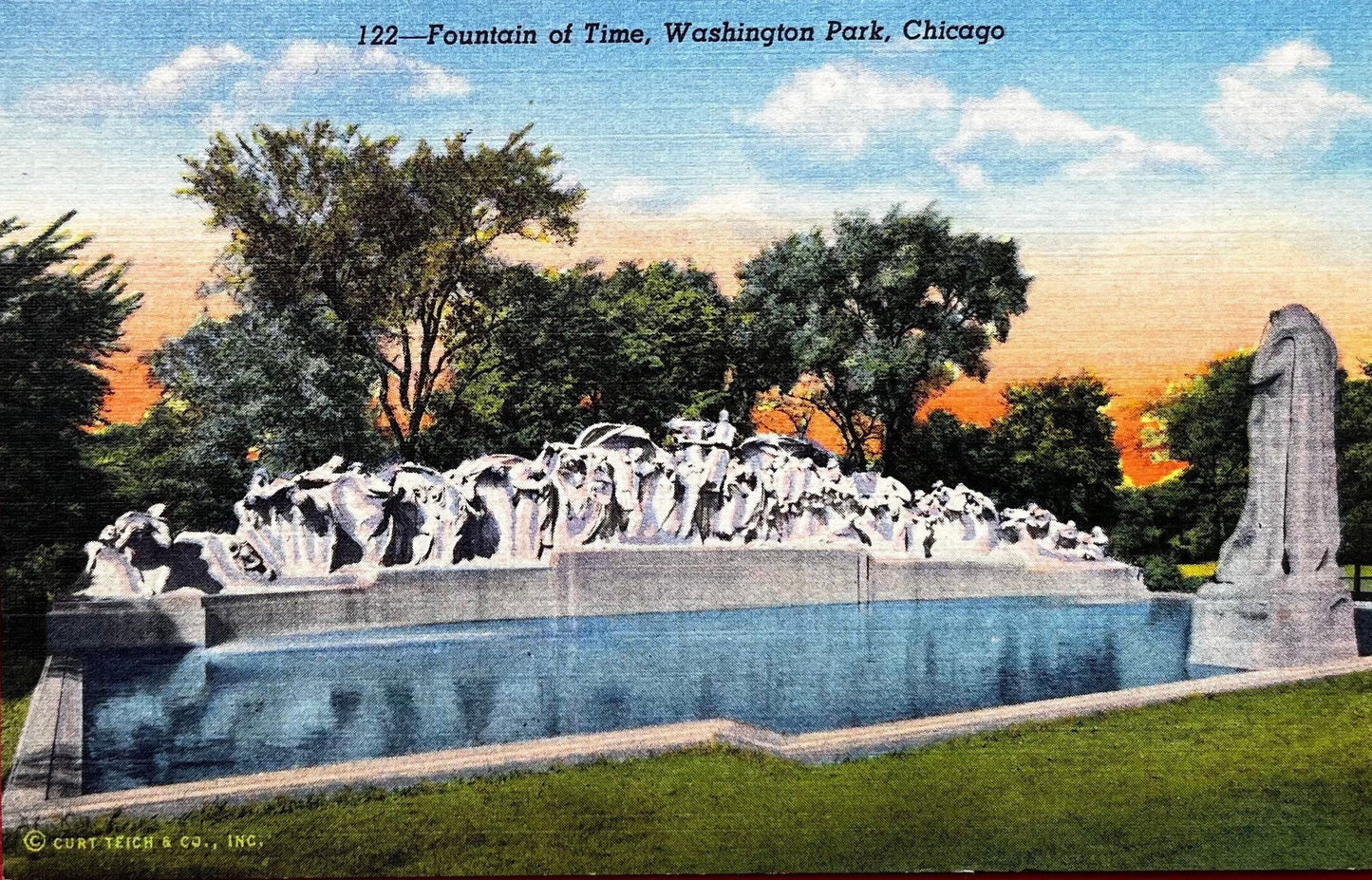 Fountain of Time - Washington Park, Chicago - 1941 Linen Postcard