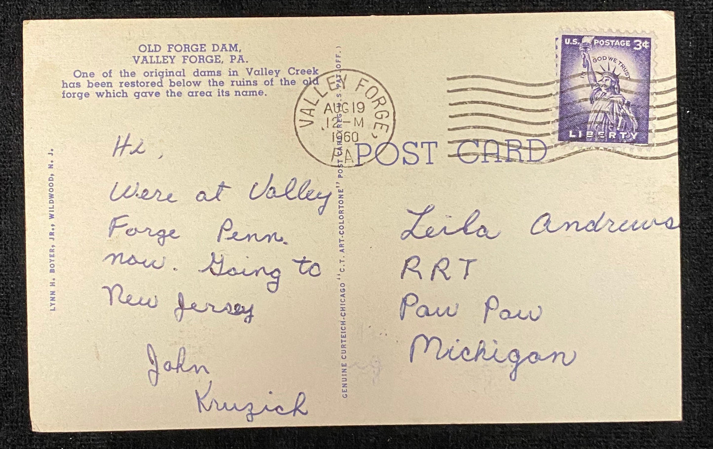 Old Forge Dam - Valley Forge, Pa. - 1960s Linen Postcard