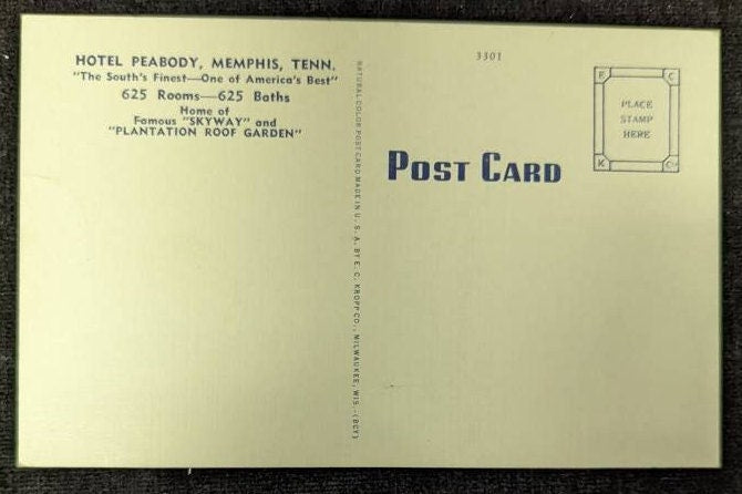 Hotel Peabody - Memphis, Tennessee - 1940s Linen Postcard