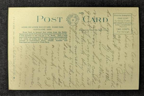 Scene on Lower Boulevard - Wade Park - Cleveland, Ohio - 1910s/1920s Postcard
