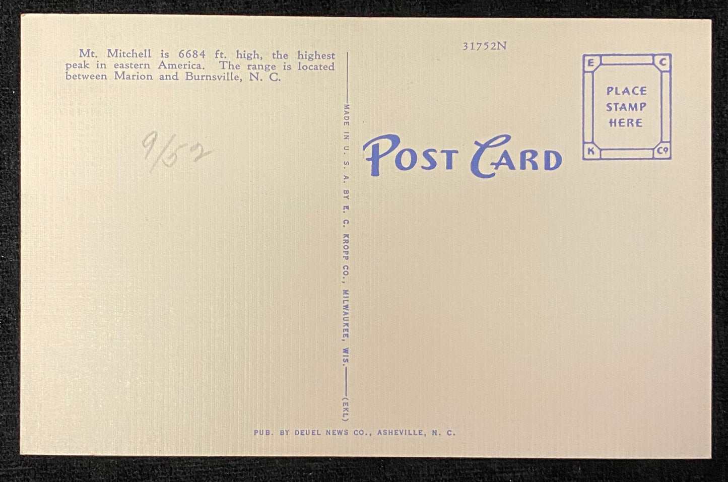 Mount Mitchell - Buck Creek Gap - 1940s Postcard