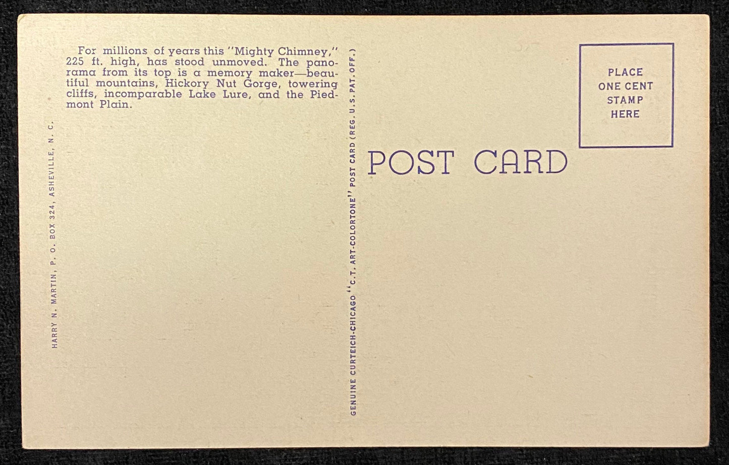 Chimney Rock - Rock Pile- Western North Carolina - 1940 Linen Postcard