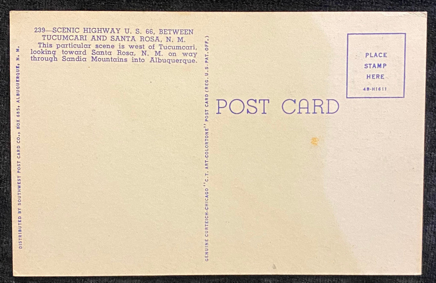 Scenic Highway U.S. 66 - Tucumcari - Santa Rosa, N.M. - 1944 Linen Postcard
