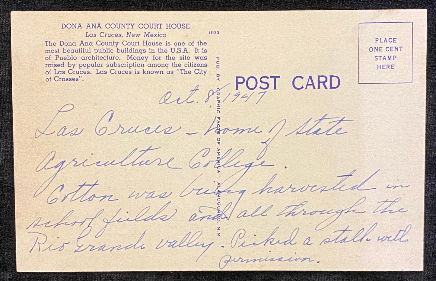 Dona Ana County Court House - Las Cruces, New Mexico - 1940s Linen Postcard