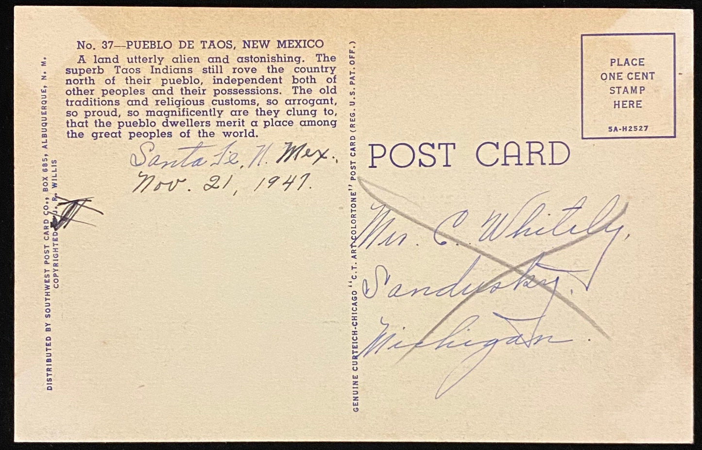 Pueblo De Taos, New Mexico - 1935 Linen Postcard