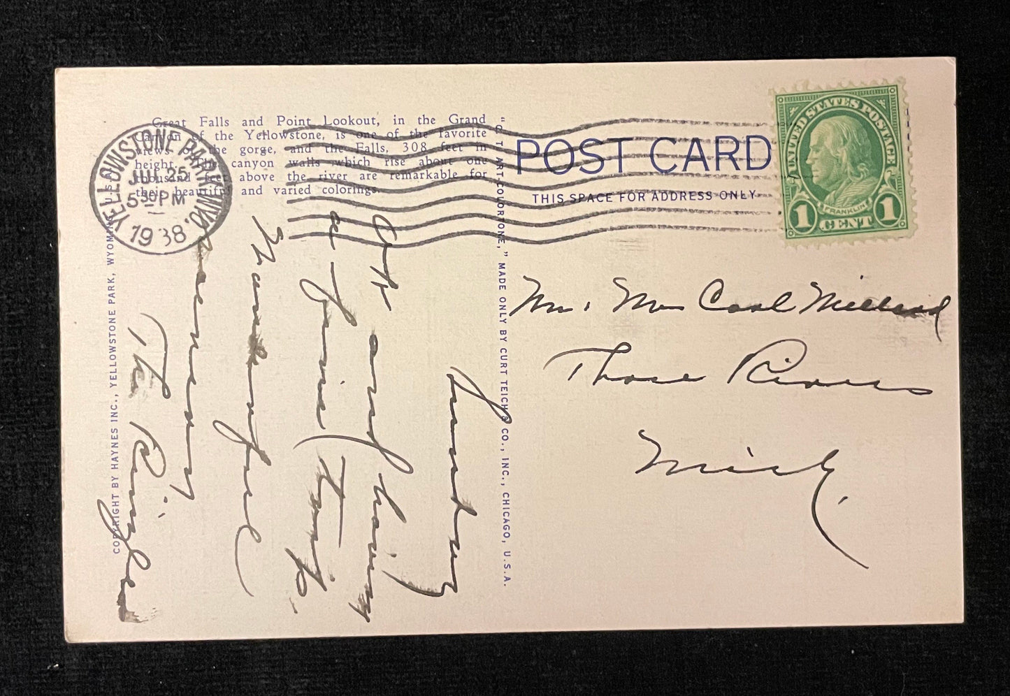 Grand Canyon - Yellowstone - Point Lookout- Wyoming- 1940s Linen Postcard