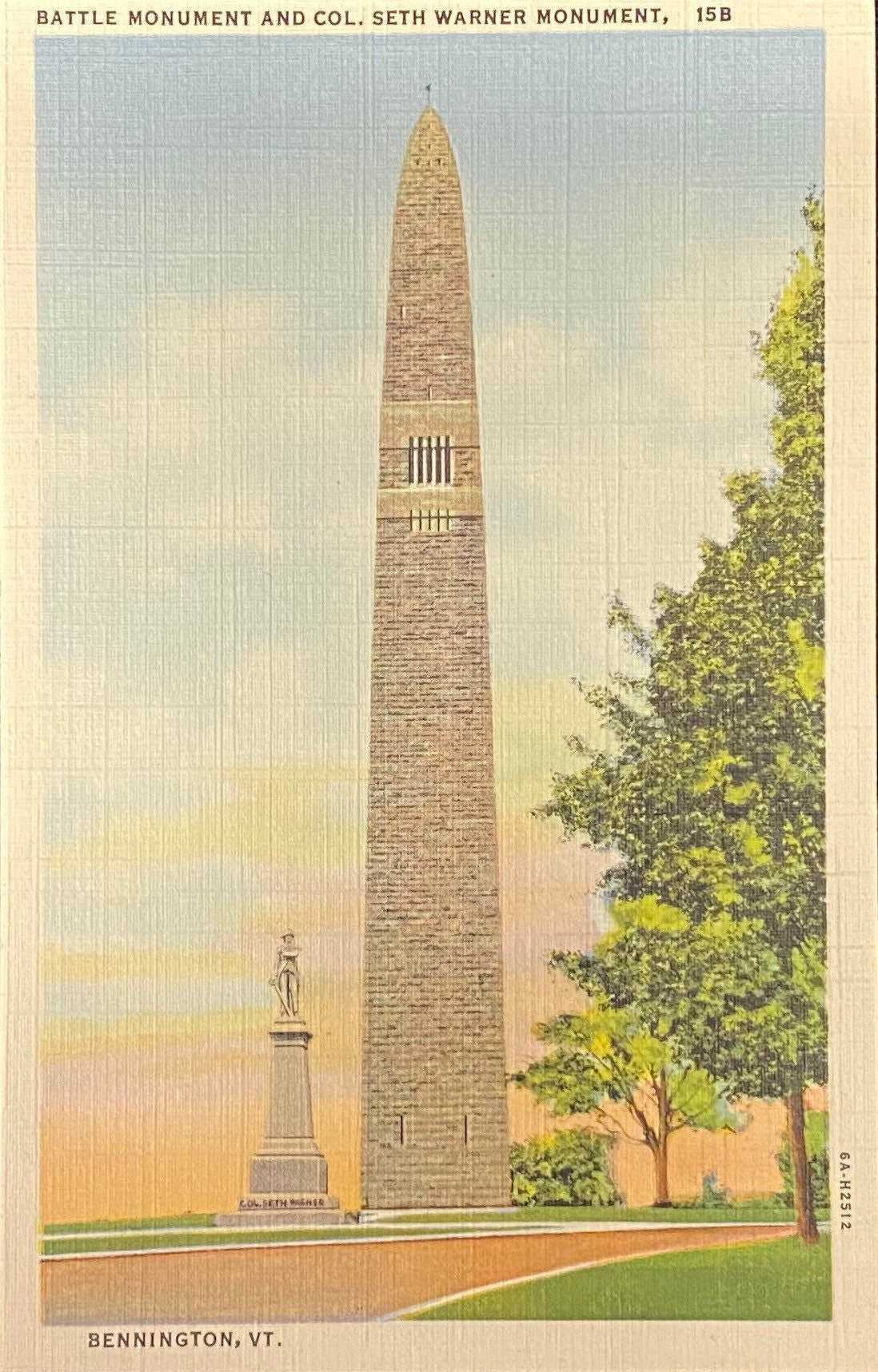 Battle Monument and Col. Seth Warner Monument - 1936 Linen Postcard