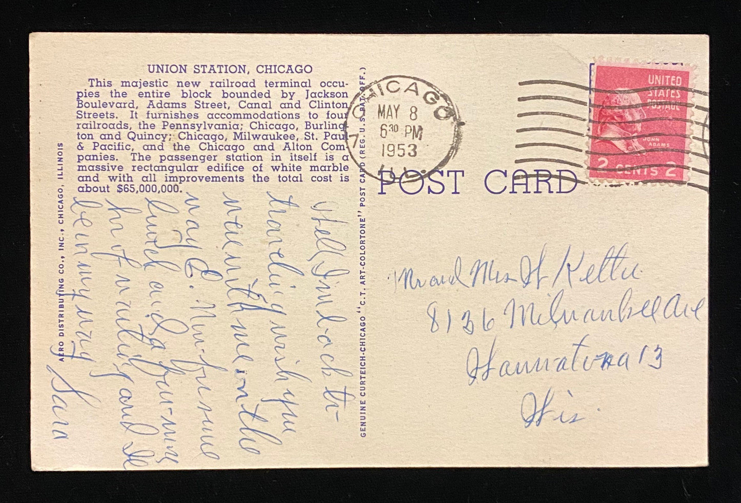 Union Station, Chicago - 1940s Linen Postcard