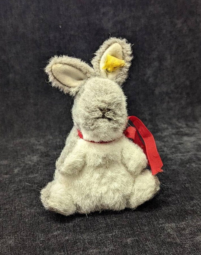 Small 5" Steiff Gray Bunny - with Ear Tag