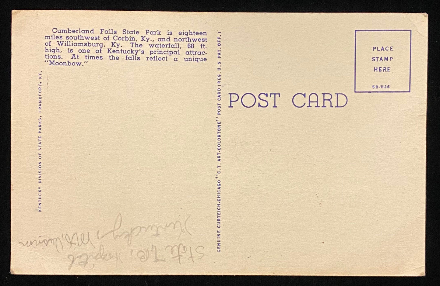 Old Man of the Falls - Cumberland Falls State Park - Kentucky - 1945 Linen Postcard