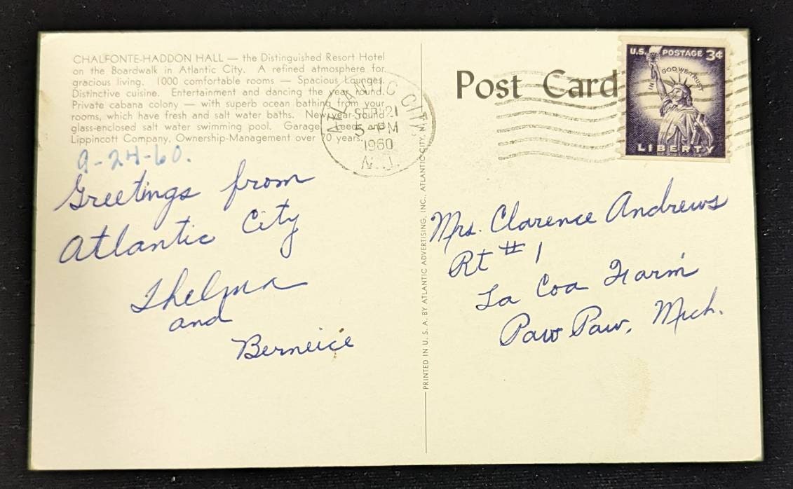 Chalfonte-Haddon Hall, Alantic City, New Jersey - Vintage Postcard