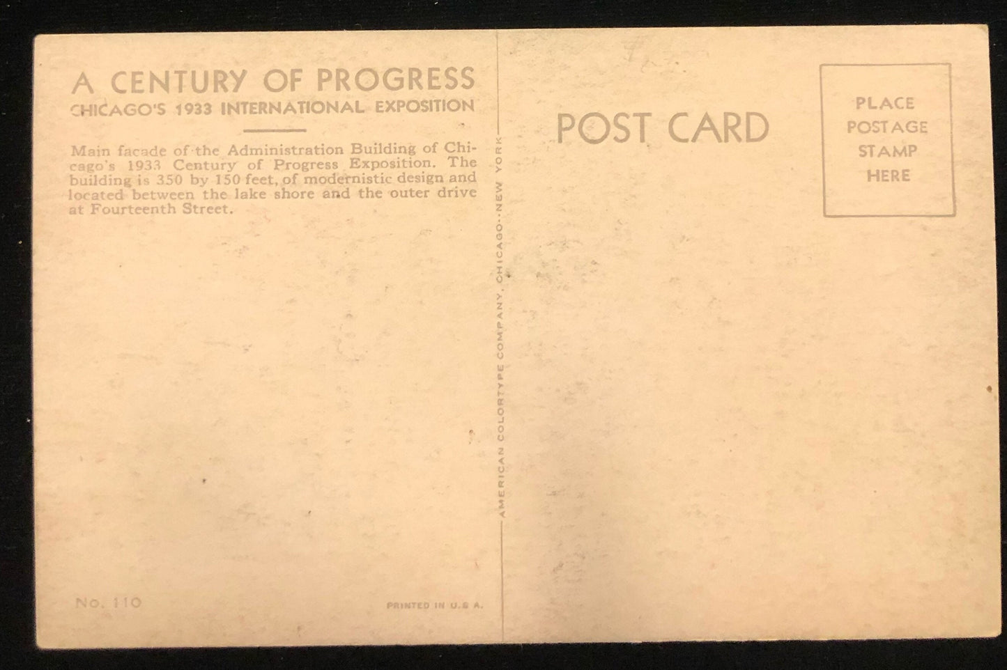 A Century of Progress- Chicago's 1933 International Exposition- Vintage Postcard