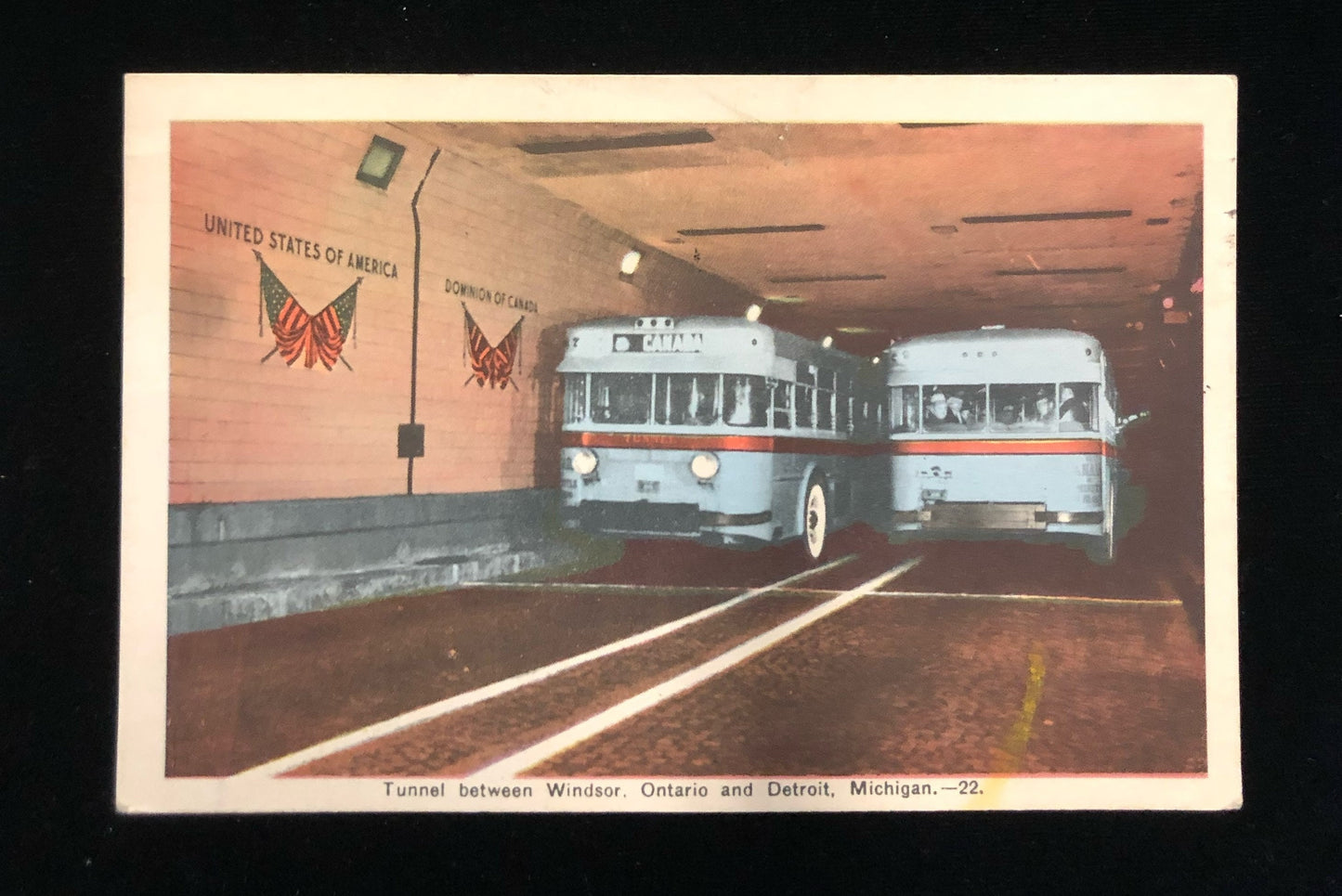 Tunnel between Windsor, Ontario Canada and Detroit, Michigan USA Vintage Postacard