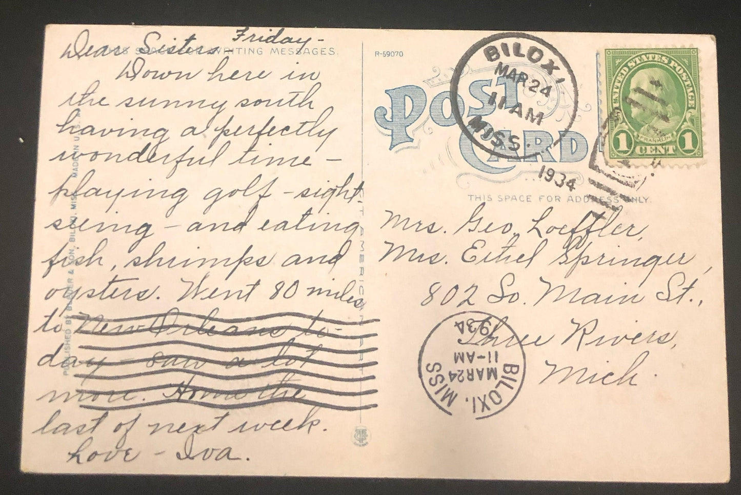 The Riviera Hotel, Biloxi, Mississippi Vintage Postcard
