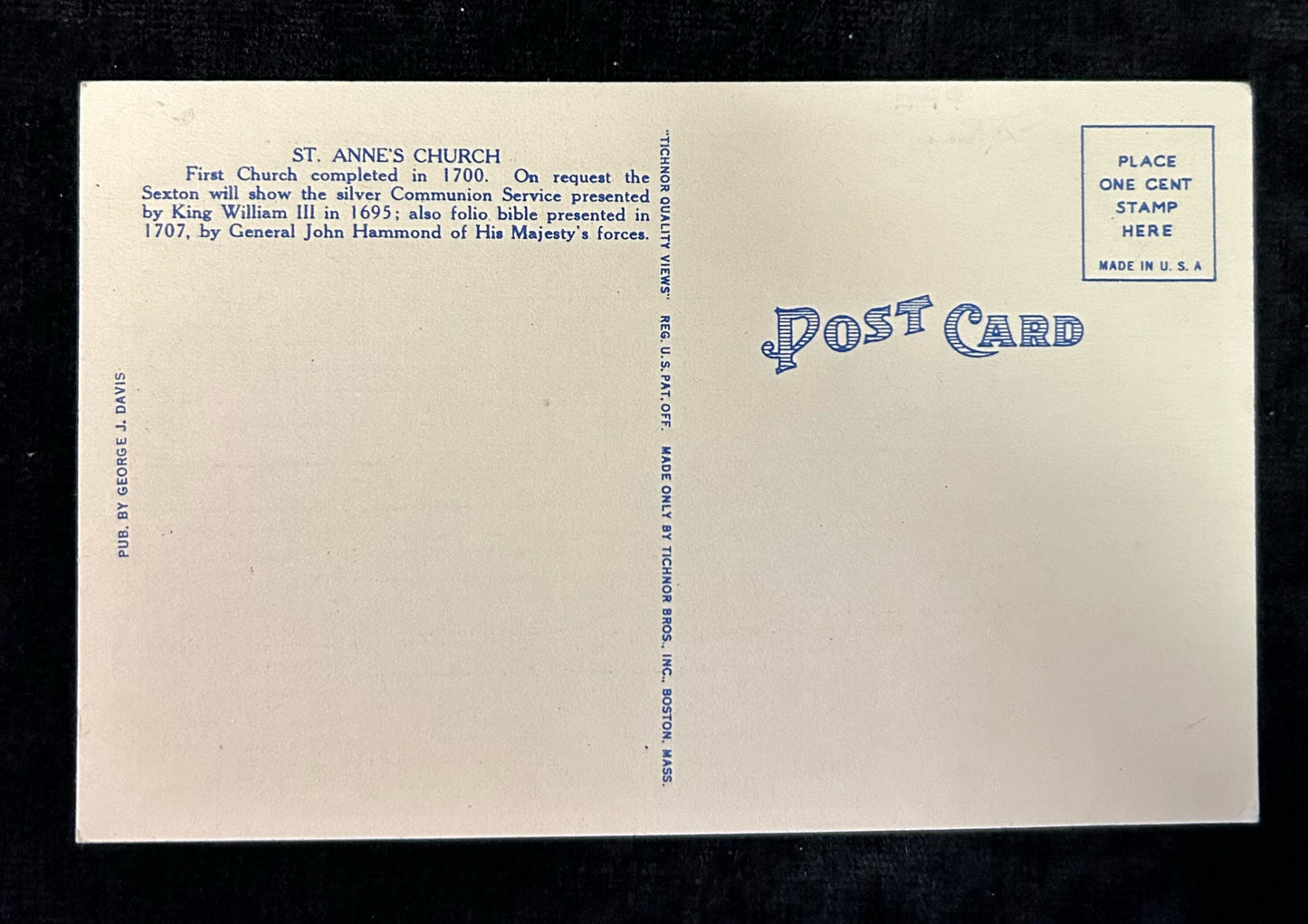 Anne's Church, Annapolis, Maryland- Linen Postcard