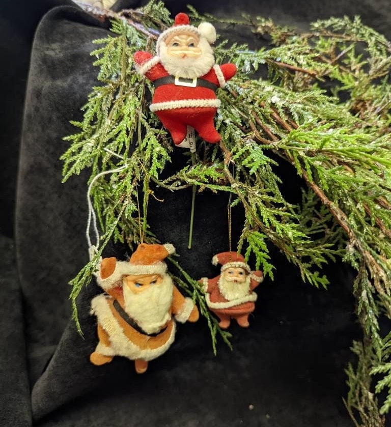Flocked Santa Ornaments. Santa Pick, Large Santa Ornament, Small Santa Ornament SOLD SEPARATELY - Vintage Christmas - Vintage Holiday