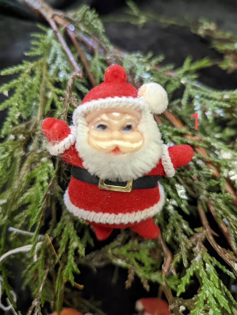 Flocked Santa Ornaments. Santa Pick, Large Santa Ornament, Small Santa Ornament SOLD SEPARATELY - Vintage Christmas - Vintage Holiday